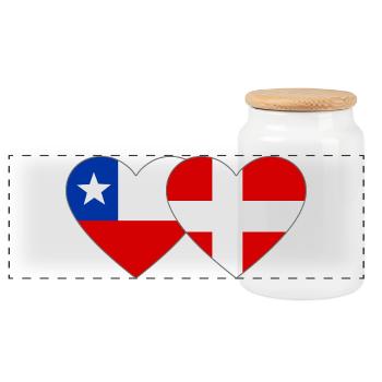 Chile Dänemark Flagge Herz - Panorama Keksdose mit Holzdeckel - Weiß - Vorne
