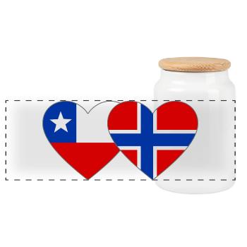 Chile Norwegen Flagge Herz - Panorama Keksdose mit Holzdeckel - Weiß - Vorne