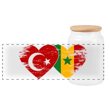 Türkei_Senegal_Flagge_Herz_used - Boîte à biscuits avec couvercle en bois - blanc - Devant