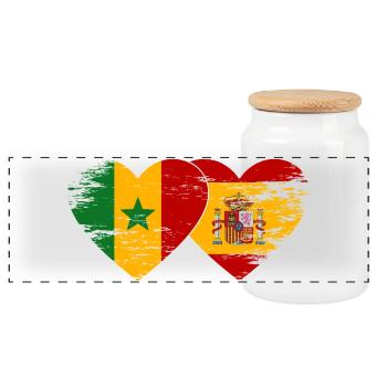Senegal_Spanien_Flagge_Herz_used - Panoramic Cookie Jar with Wooden Lid - white - Front