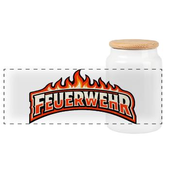 Feuerwehr Flammen Emblem - Panorama Keksdose mit Holzdeckel - Weiß - Vorne