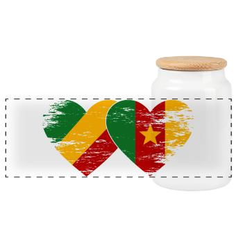 Kongo_Kamerun_Flagge_Herz_used - Panoramic Cookie Jar with Wooden Lid - white - Front