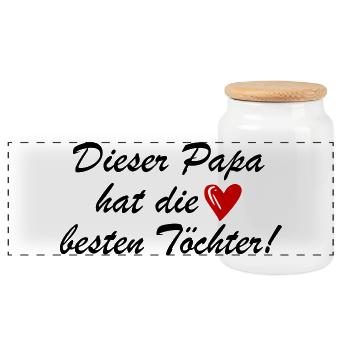 Lustiger Spruch Papa Töchter - Panorama Keksdose mit Holzdeckel - Weiß - Vorne