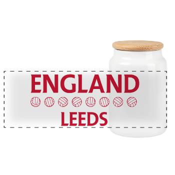 England Leeds Football Line - Panoramic Cookie Jar with Wooden Lid - white - Front