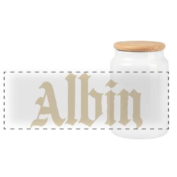 Abhin in Gothic Script - Panorama Keksdose mit Holzdeckel - Weiß - Vorne