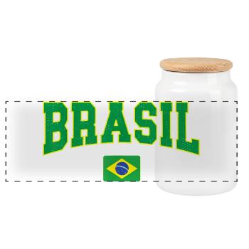 Brasil Block Letters with Flag - Panoramic Cookie Jar with Wooden Lid - white - Front