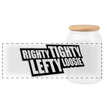 Righty Tighty Lefty Loosie Funny DIY Logo - Panoramic Cookie Jar with Wooden Lid - white - Front