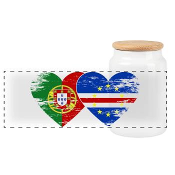 Portugal Kap Verde Flagge Herz used - Panorama Keksdose mit Holzdeckel - Weiß - Vorne
