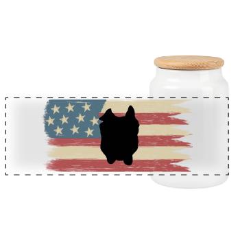 Silhouette Bulldogge auf amerikanischer Flagge  - Panorama Keksdose mit Holzdeckel - Weiß - Vorne