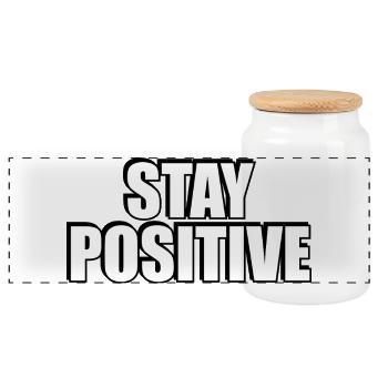 Bleib positiv Fette Typografie - Panorama Keksdose mit Holzdeckel - Weiß - Vorne