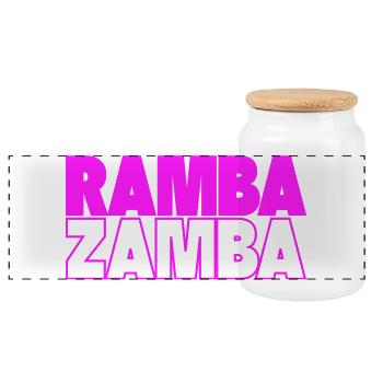 Ramba Zamba Neon Typography - Panoramic Cookie Jar with Wooden Lid - white - Front