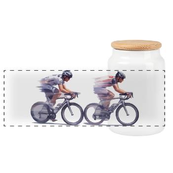 Double Race Sprint Cycling - Panoramic Cookie Jar with Wooden Lid - white - Front
