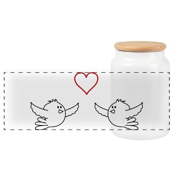 Oiseaux amoureux - Boîte à biscuits avec couvercle en bois - blanc - Devant