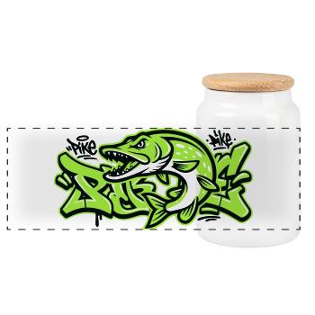 Hecht Graffiti Grafik - Panorama Keksdose mit Holzdeckel - Weiß - Vorne
