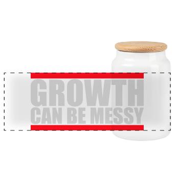Growth Can Be Messy Persönlich Wachstum Zitat Logo - Panorama Keksdose mit Holzdeckel - Weiß - Vorne