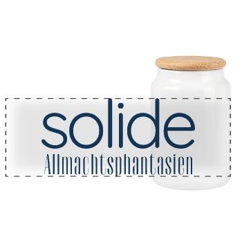 Solide Allmachtsphantasien – Typografie Design - Panorama Keksdose mit Holzdeckel - Weiß - Vorne