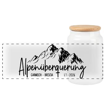 Alpenüberquerung 2026 L1 Garmisch Brescia - Panorama Keksdose mit Holzdeckel - Weiß - Vorne