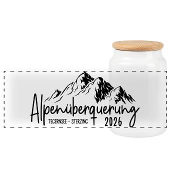 Alpenüberquerung 2026 Tegernsee Sterzing - Panorama Keksdose mit Holzdeckel - Weiß - Vorne