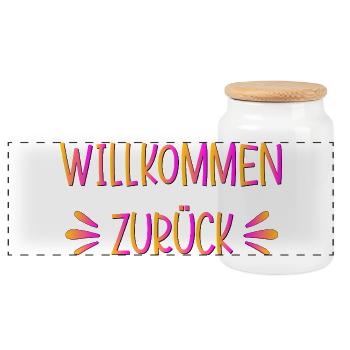 Rückkehr - Willkommen zurück - Panorama Keksdose mit Holzdeckel - Weiß - Vorne