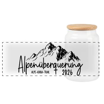 Alpenüberquerung 2026 Alpe Adria Trail - Panorama Keksdose mit Holzdeckel - Weiß - Vorne