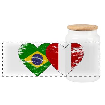 Brazil Peru Flag Hands Heart Shape Used - Panoramic Cookie Jar with Wooden Lid - white - Front