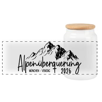 Alpenüberquerung 2026 München Venedig - Panorama Keksdose mit Holzdeckel - Weiß - Vorne
