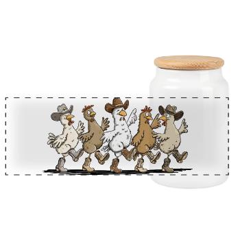 Line Dance Hühner | Lustige Hühner Geschenk - Panorama Keksdose mit Holzdeckel - Weiß - Vorne
