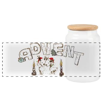 Adventszeit - Panorama Keksdose mit Holzdeckel - Weiß - Vorne
