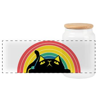 Katze Regenbogen Silhouette - Panorama Keksdose mit Holzdeckel - Weiß - Vorne