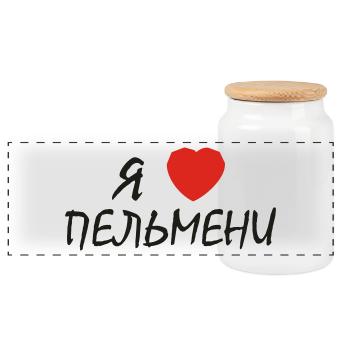 russisch "ich herze pelmeni" - Panorama Keksdose mit Holzdeckel - Weiß - Vorne