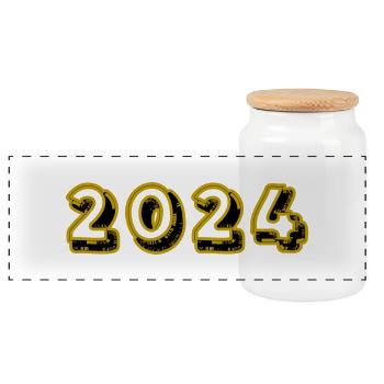 HAPPY NEW YEAR. NEW YEAR'S EVE. NEW YEAR - Panoramic Cookie Jar with Wooden Lid - white - Front