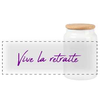 RETIREMENT. COLLEAGUE. RETIREMENT. RETIRED. RETIREMENT. - Panoramic Cookie Jar with Wooden Lid - white - Front