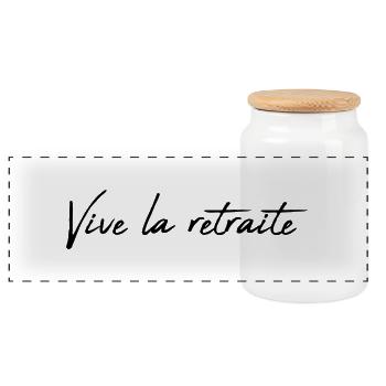 RETIREMENT. RETIREMENT. RETIRED. HAPPY RETIREMENT - Panoramic Cookie Jar with Wooden Lid - white - Front