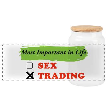 Most Important in Life Sex Trading - Panoramic Cookie Jar with Wooden Lid - white - Front