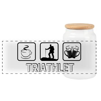 Triathlete mountain hiking - Panoramic Cookie Jar with Wooden Lid - white - Front
