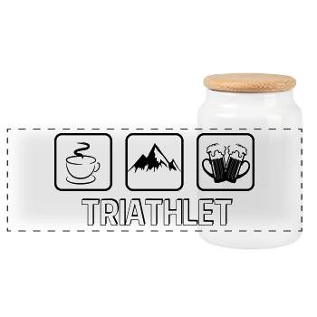 Triathlete mountain hiking - Panoramic Cookie Jar with Wooden Lid - white - Front