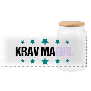 Krav Maga Girl - Panoramic Cookie Jar with Wooden Lid - white - Front