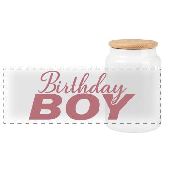 Birthday Boy - Geburtstagsparty Geschenk für Kinder Jungen - Panorama Keksdose mit Holzdeckel - Weiß - Vorne