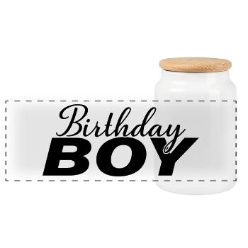Birthday Boy - Geburtstagsparty Geschenk für Kinder Jungen - Panorama Keksdose mit Holzdeckel - Weiß - Vorne