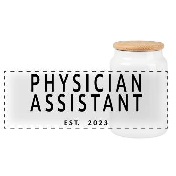 Physician Assistant Est. 2023 Graduation Gift - Panoramic Cookie Jar with Wooden Lid - white - Front