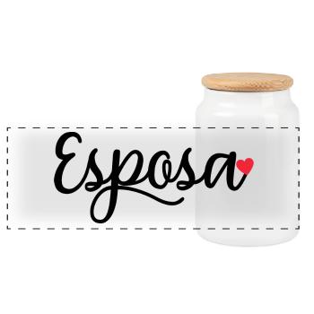 Esposa Cute Wife To Be Bride Couple Wedding Gift - Panoramic Cookie Jar with Wooden Lid - white - Front