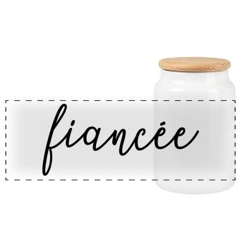 Fiancée Matching Engagement Wedding Honeymoon - Panoramic Cookie Jar with Wooden Lid - white - Front
