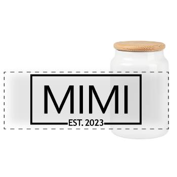 Mimi Est. 2023, Grandma To Be, Pregnancy Reveal - Panoramic Cookie Jar with Wooden Lid - white - Front