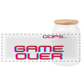 Glitch Neon Game Over Retro Arcade - Panoramic Cookie Jar with Wooden Lid - white - Front