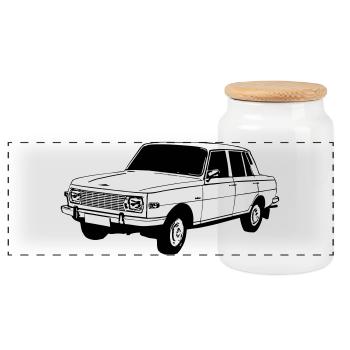 Wartburg , Oldtimer Kult , DDR Legende ...(25) - Panorama Keksdose mit Holzdeckel - Weiß - Vorne