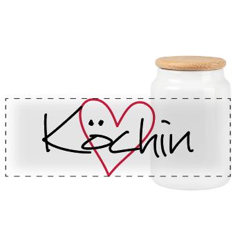 Cook heart hobby chef kitchen gift idea - Panoramic Cookie Jar with Wooden Lid - white - Front