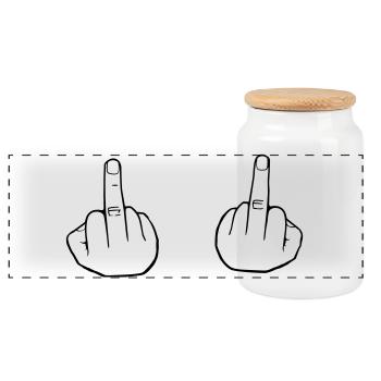 Mittelfinger, doppelter Stinkefinger - Panorama Keksdose mit Holzdeckel - Weiß - Vorne