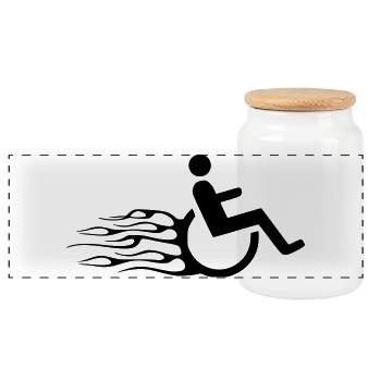 Wheelchair user with flames # - Panoramic Cookie Jar with Wooden Lid - white - Front