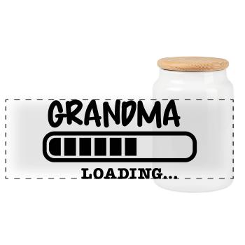 grandma grandmother - Panoramic Cookie Jar with Wooden Lid - white - Front