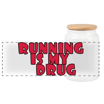 Running / Jogging / Run / Trail / Sport - Panoramic Cookie Jar with Wooden Lid - white - Front